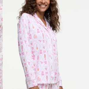 LoveShackFancy X Roller Rabbit Sugarplum Lattice Long Sleeve Polo Pajamas
